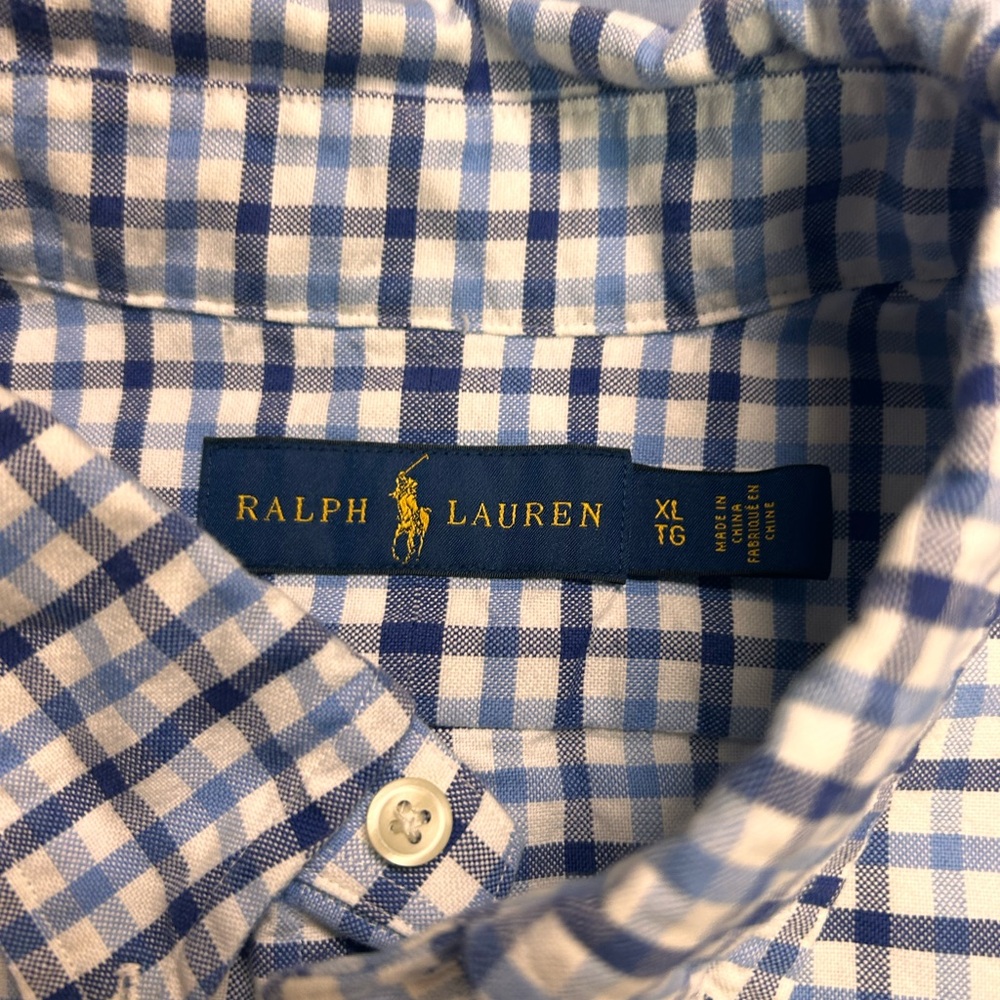 Polo Ralph Lauren men’s Blue and White Checkered Shirt size XL 100 % cotton - Picture 4 of 5